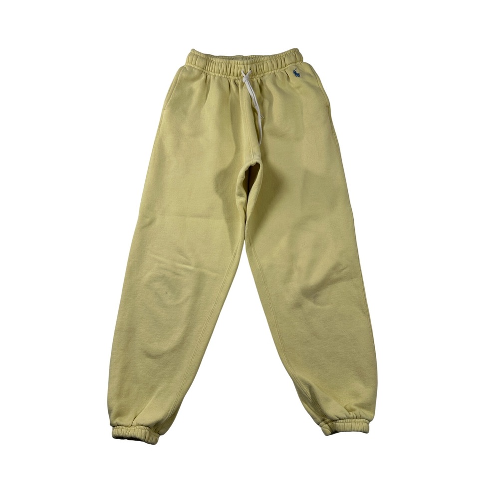 Polo Ralph Lauren Womens Yellow Fleece‎ Sweatpants Joggers Blue Pony Logo Small